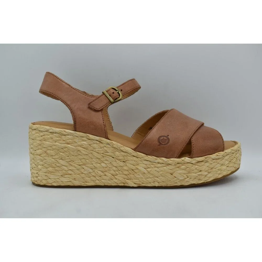 Born Womens Size 11 Moriah Brown Full Grain Leather Espadrille‎ Wedge Sandals